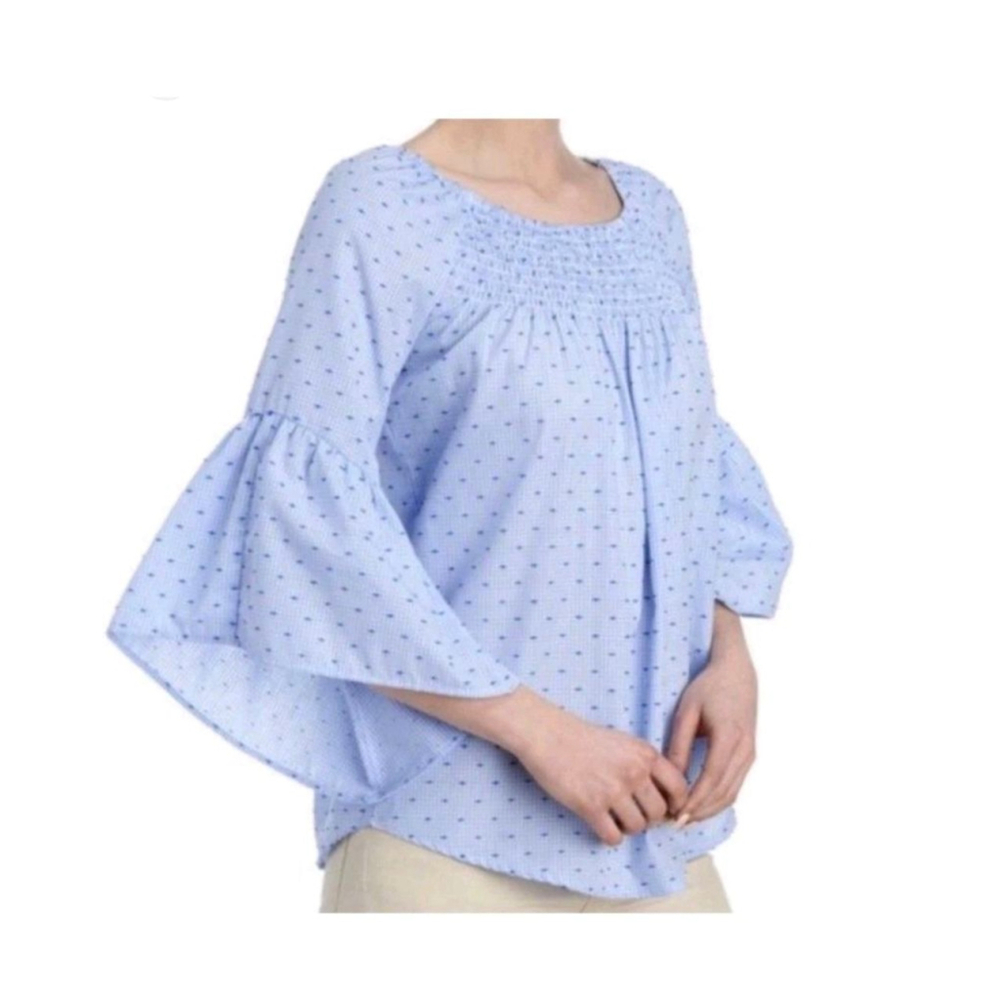Melissa Paige Blue & White Polka swiss Dot gingham checkered country Blouse M